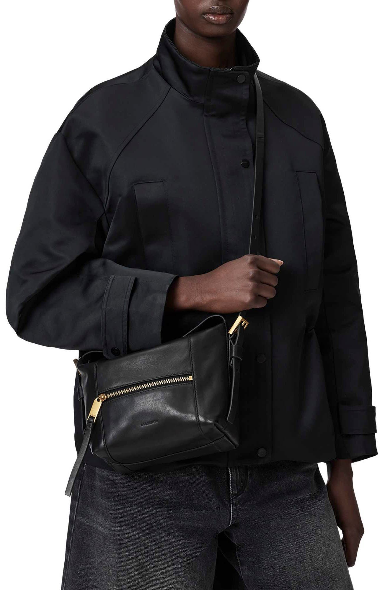 AllSaints Mini Vega Grab Leather Crossbody Bag, Alternate, color, Black