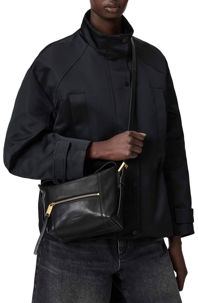 AllSaints Mini Vega Grab Leather Crossbody Bag, Alternate, color, Black
