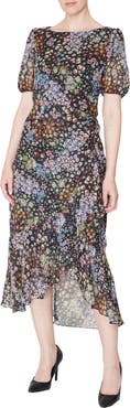 Julia Jordan Ruched Puff Sleeve High-Low Maxi Dress