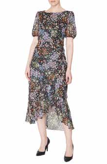 Julia Jordan Ruched Puff Sleeve High-Low Maxi Dress