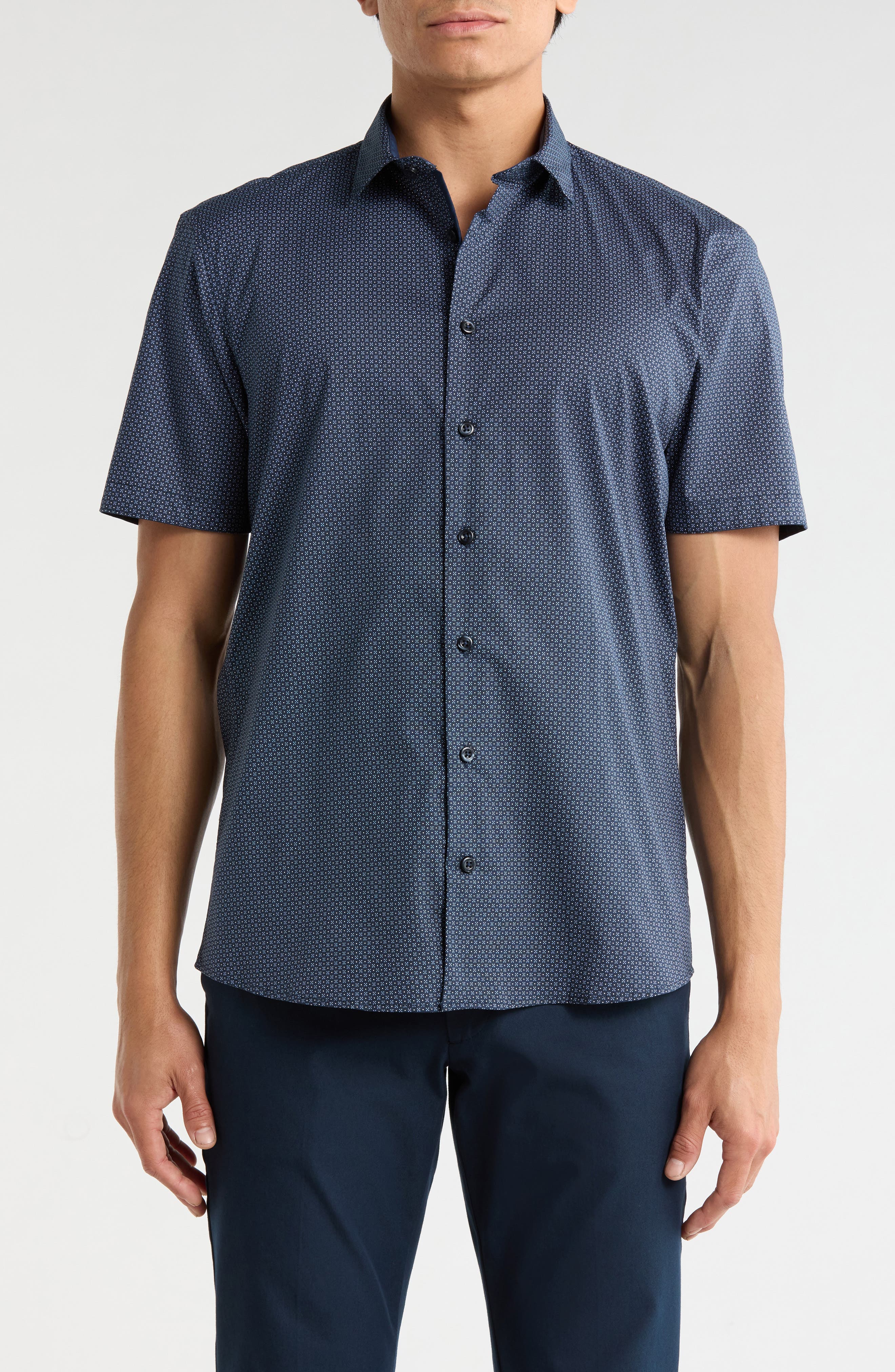 SOUL OF LONDON Short Sleeve Stretch Button-Up Shirt