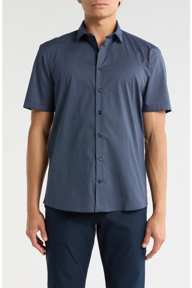 Short Sleeve Stretch Button-Up Shirt, Main, color, NAVY