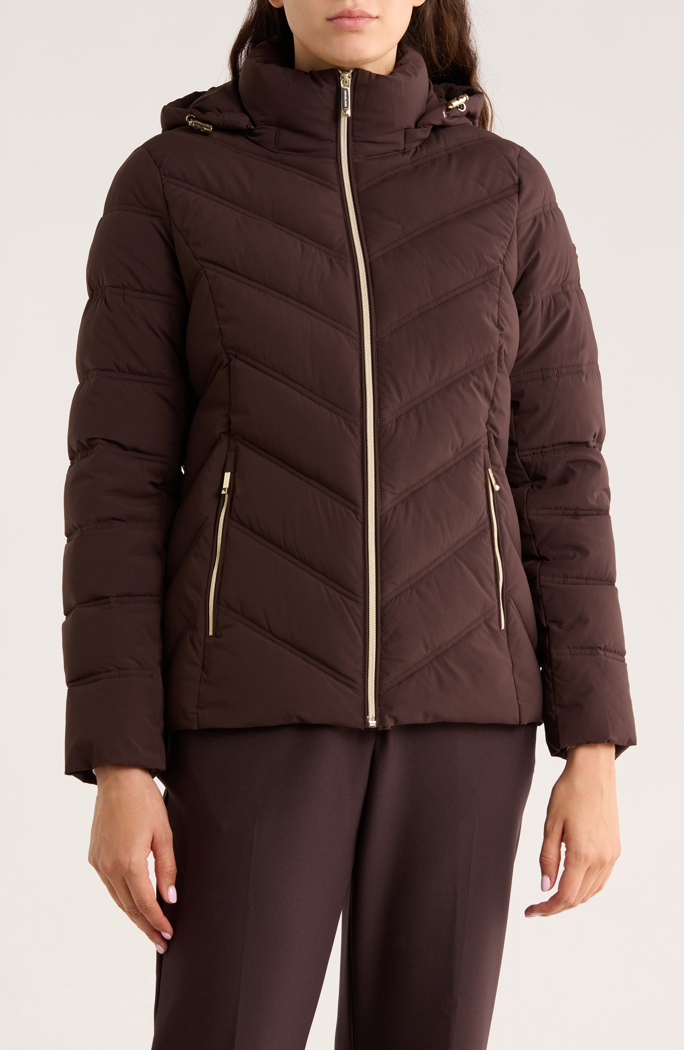 Michael Kors Water Resistant Chevron Quilted Jacket