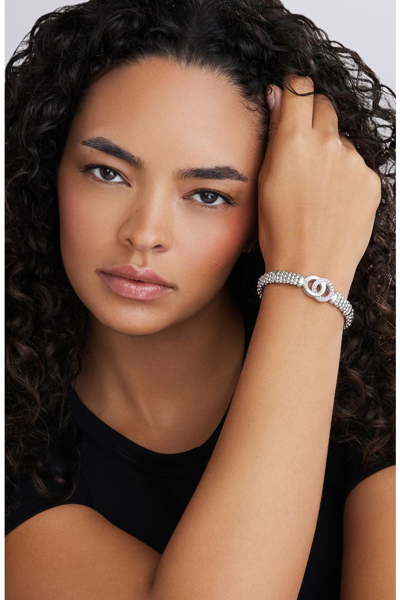 Signature Caviar Interlocking Diamond Bracelet, Alternate, color, SILVER