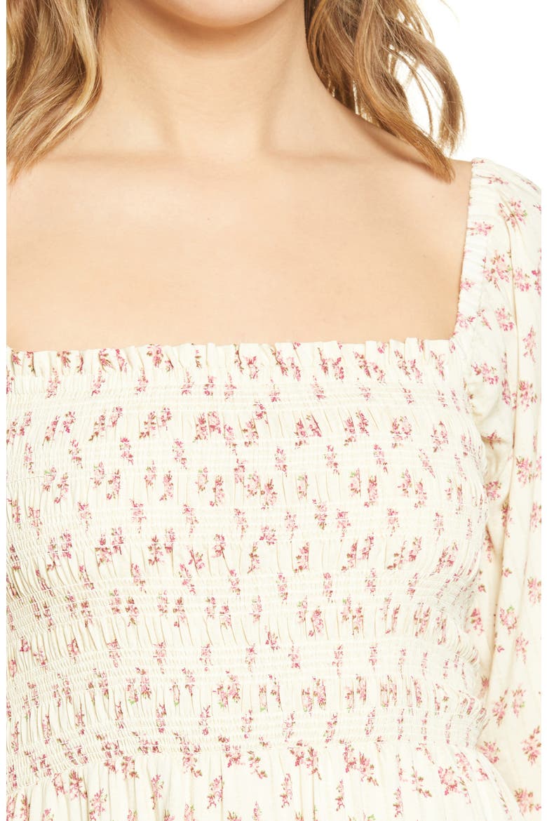 Nevaeh Smocked Midi Dress, Alternate, color, BUTTER WALLPAPER FLORAL