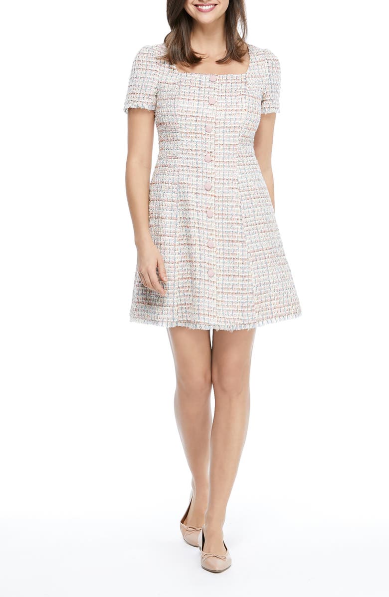 Gal Meets Glam Collection Square Neck Bouclé Minidress, Alternate, color, 