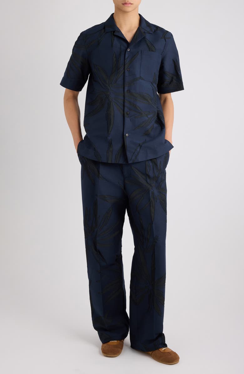 Dries Van Noten Penrud Cotton Blend Jacquard Pants, Alternate, color, Navy