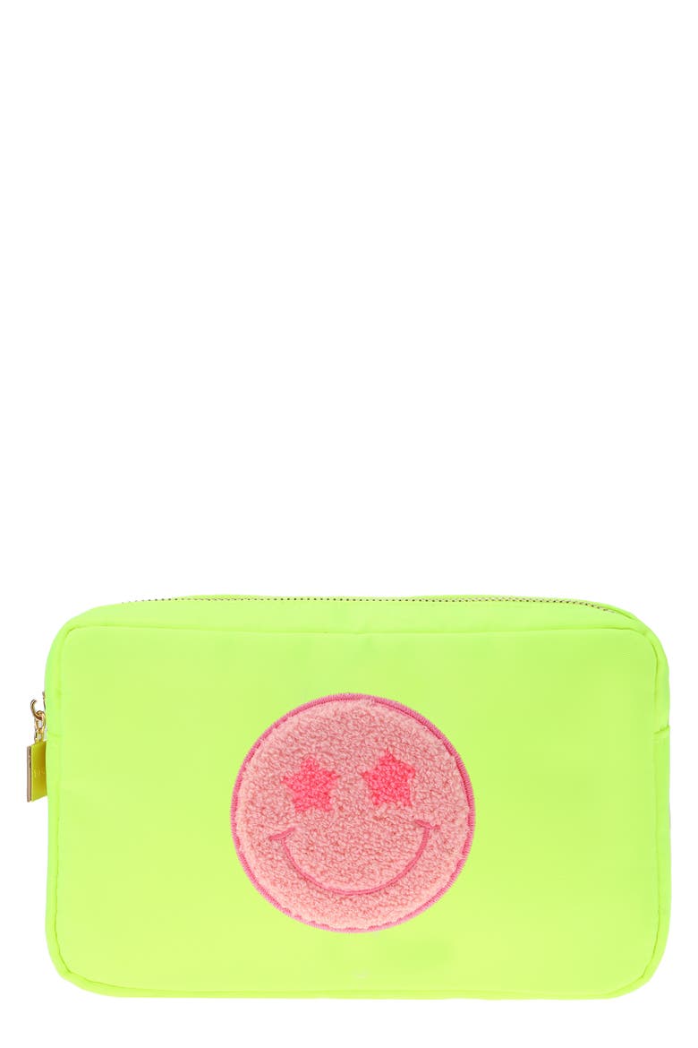 Medium Smiley Cosmetics Bag, Main, color, NEON YELLOW