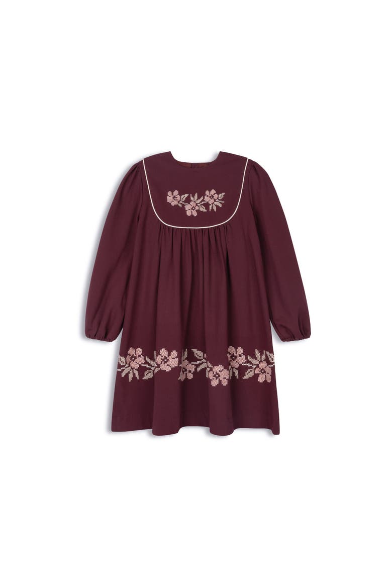 Looms Stitch Embroidered Wool Dress, Main, color, Wine
