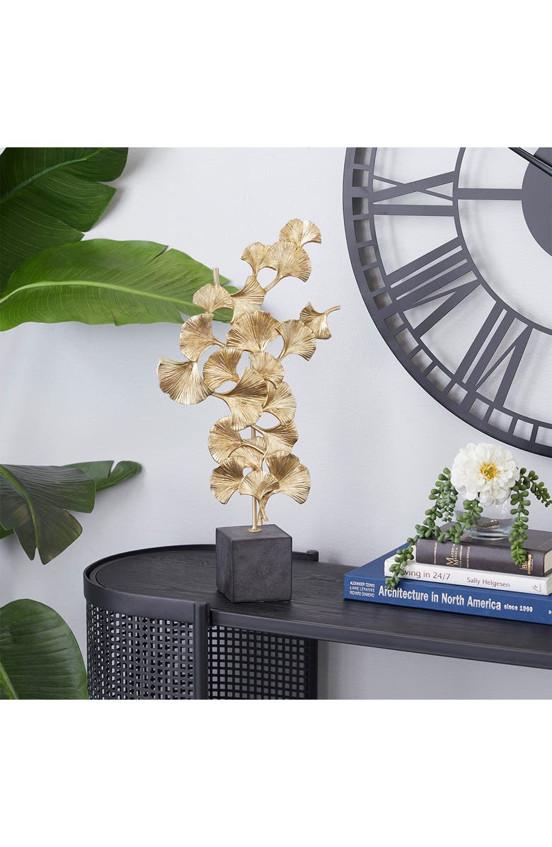 WILLOW ROW Handmade Floral Sculpture with Black Block BasePolystoneGold, Alternate, color,