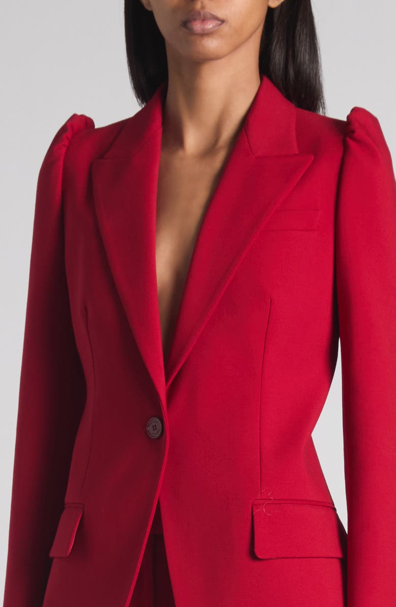 McQueen One-Button Wool Grain de Poudre Jacket, Alternate, color, Crimson