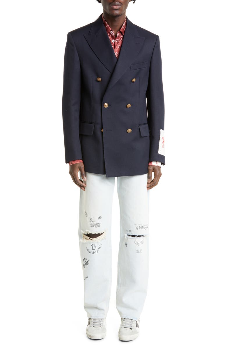 Golden Goose Crest Button Double Breasted Gabardine Blazer, Alternate, color, 