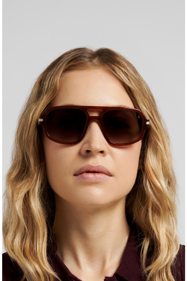 54mm Gradient Rectangular Aviator Sunglasses, Alternate, color, HAVANA BROWN/ BROWN SF