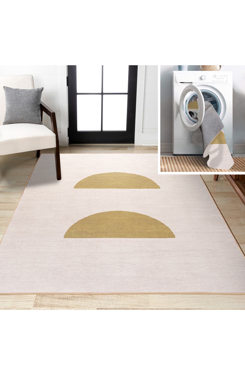 JONATHAN Y Luola Minimalist Geometric Machine-Washable Area Rug, Main, color, Cream/Moss