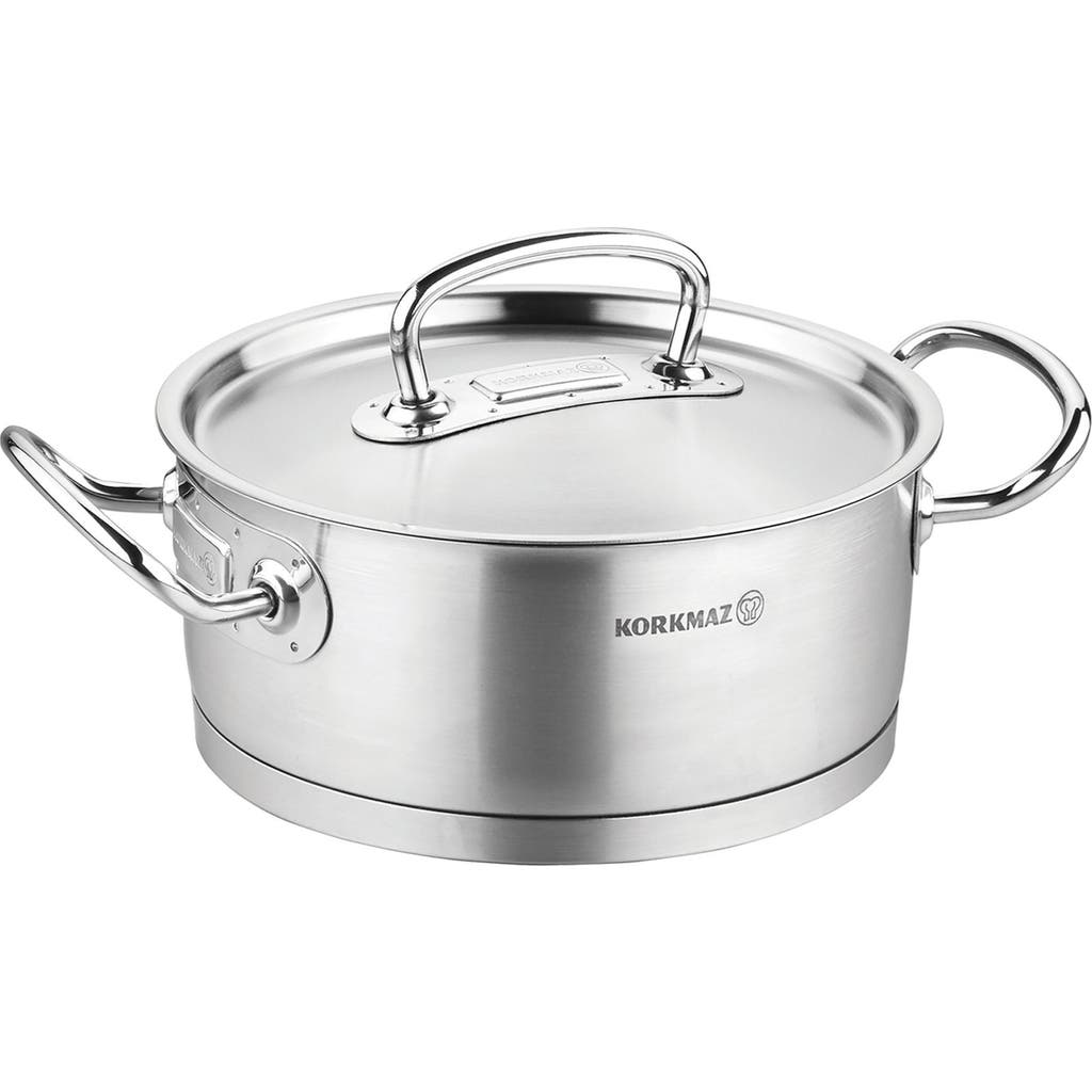 Korkmaz Proline Professional Series 2.8 Liter Stainless Steel Low Casserole With Lid In Silver