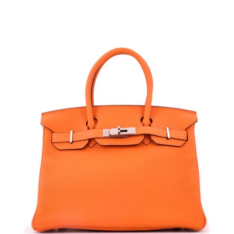 Birkin Handbag Orange Clemence with Palladium Hardware 30