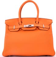 Pre-Owned Hermes Birkin Handbag Orange Clemence with Palladium Hardware 30