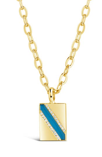 Sterling Forever Calliope Enamel Rectangle Pendant Necklace