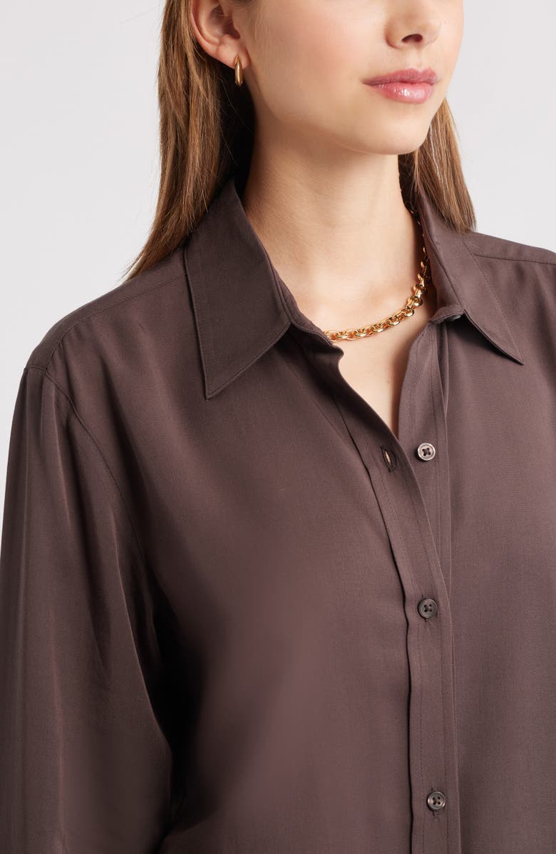 Open Edit Relaxed Fit Long Sleeve Button-Up Shirt, Alternate, color, Brown Seal