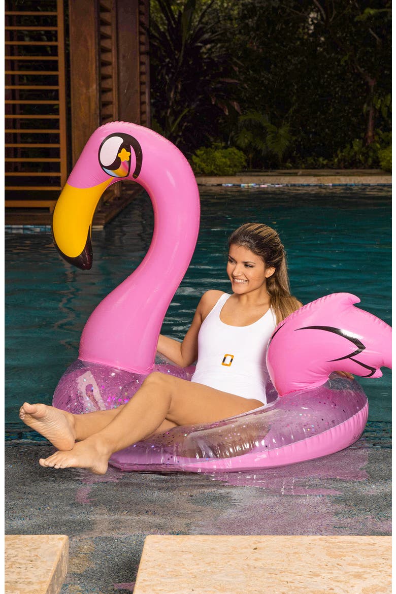 Flamingo Glitter Tube Pool Float, Alternate, color, PINK