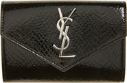 Saint Laurent Small Cassandre Croc Embossed Leather Wallet