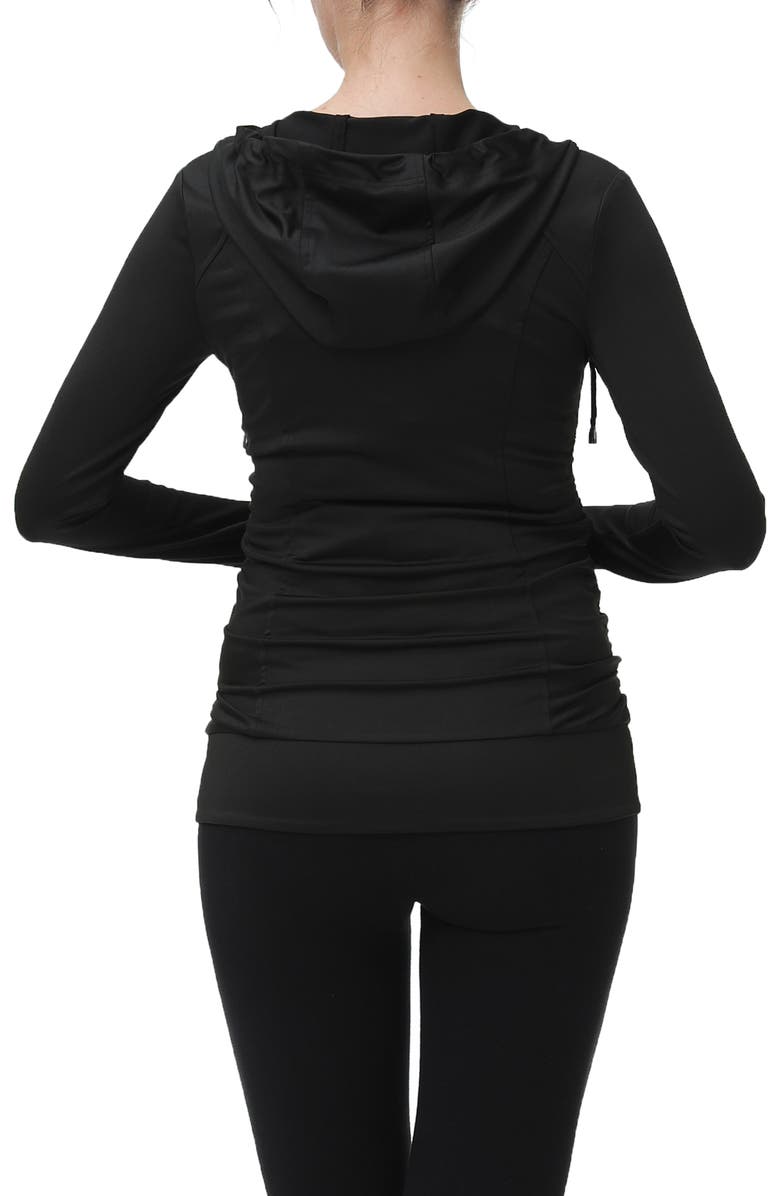 Kimi and Kai Momo Ruched Zip Maternity Hoodie, Alternate, color, Black