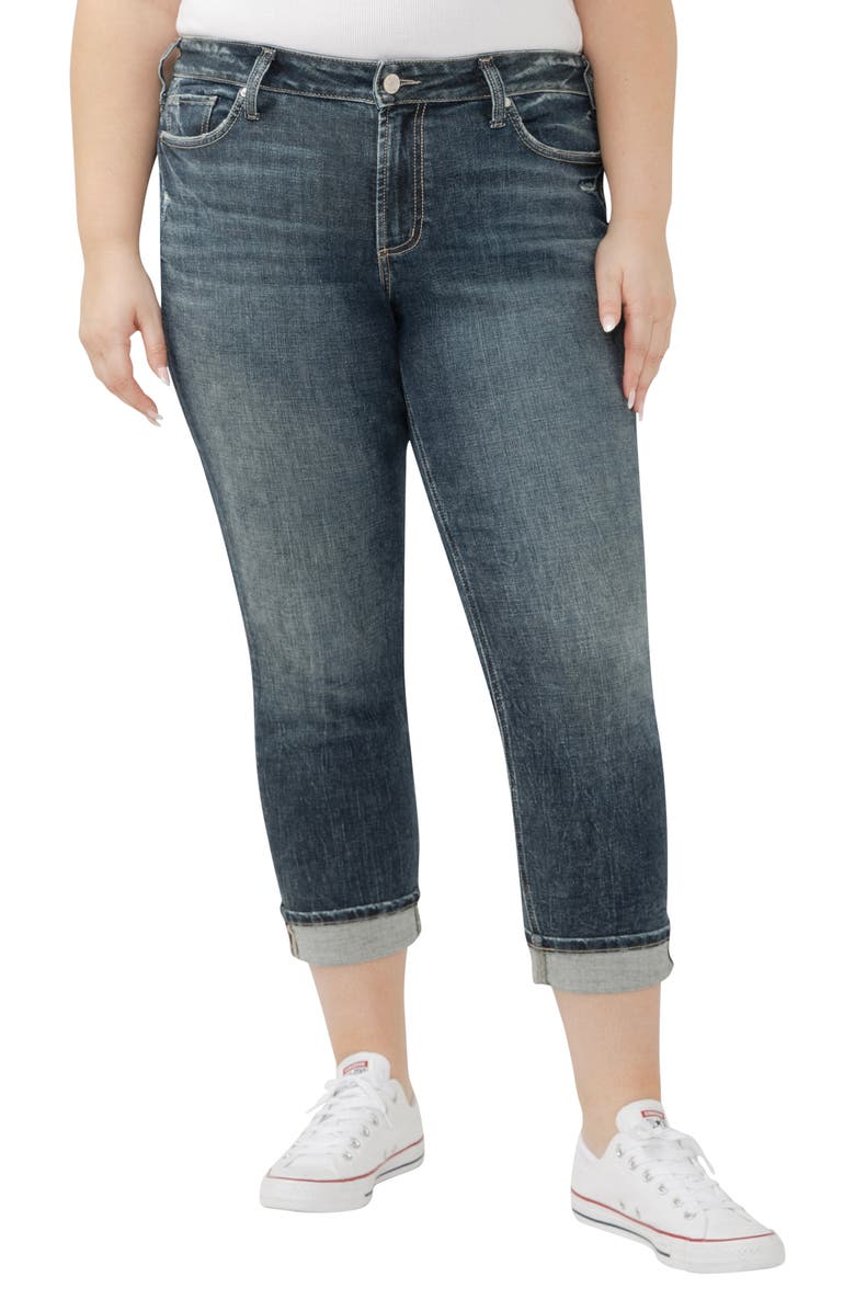 Silver Jeans Co. Suki Curvy Cuff Crop Straight Leg Jeans, Main, color, Chord