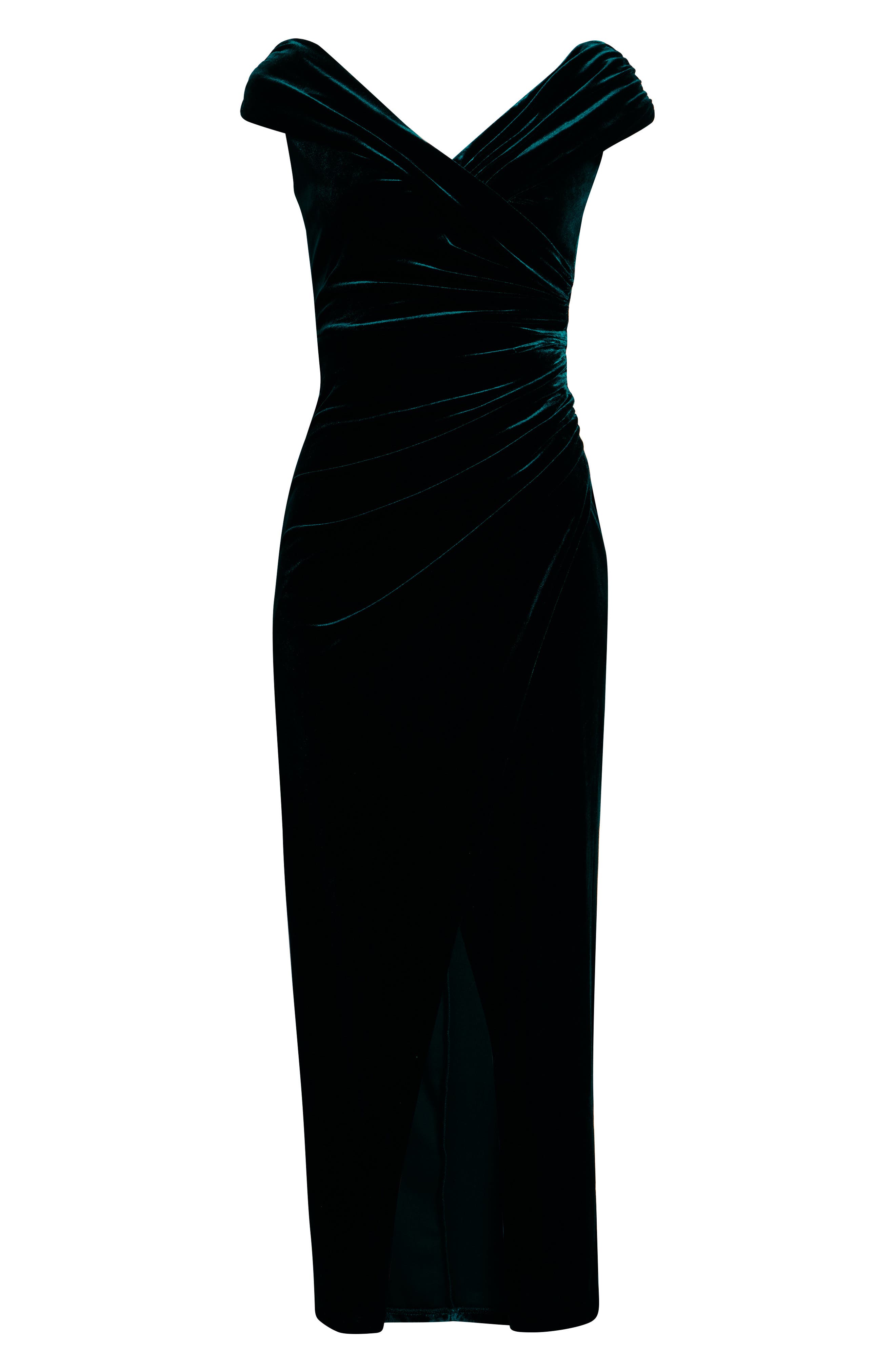 vince camuto velvet off the shoulder dress Off the Shoulder Velvet Ruched Sheath Gown (Women)