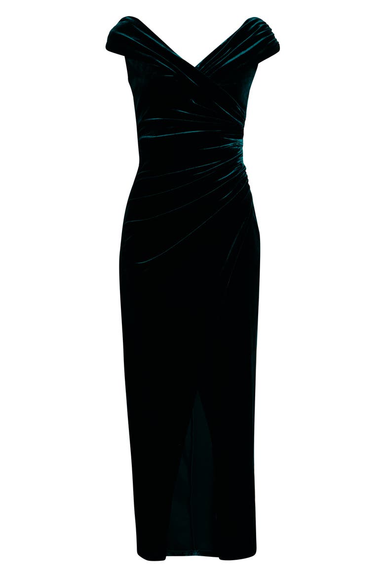 nordstrom rack green velvet dress Goddiva Off The Shoulder Deep Plunge Velvet Maxi Dress