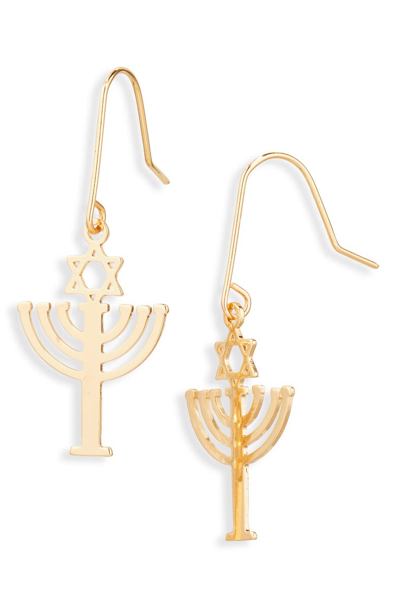 Leith Menorah Earrings, Main, color, Gold