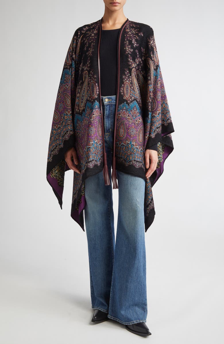 Etro Metallic Paisley Jacquard Cape, Main, color, X0886 Print On Blue Base