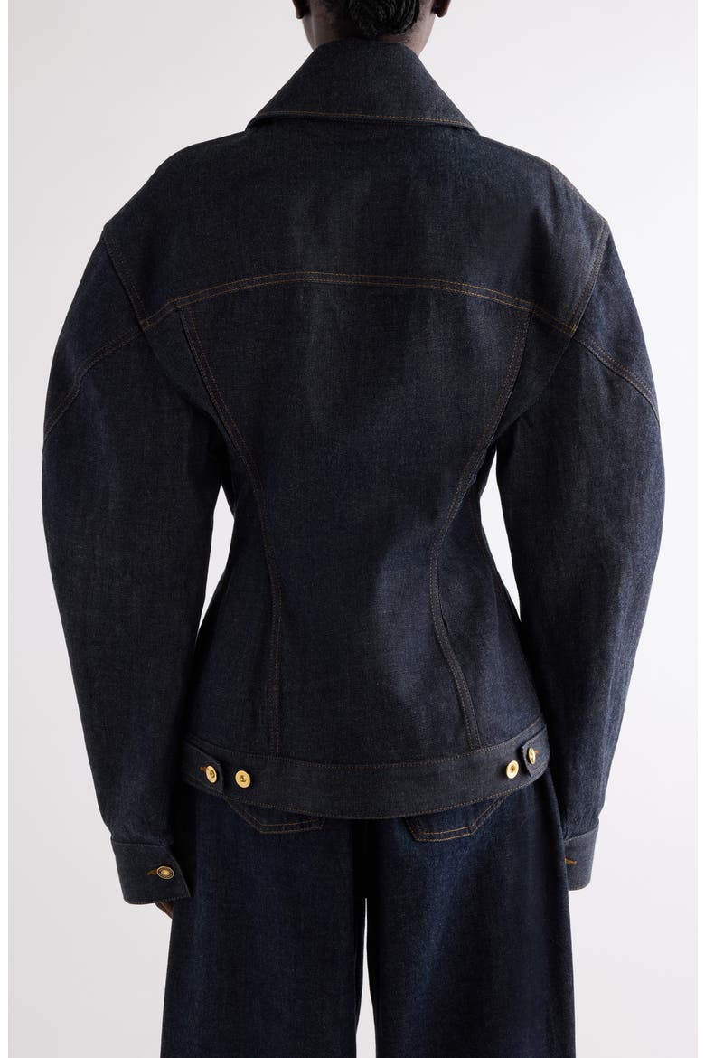 Cocoon Waisted Denim Jacket, Alternate, color, DARK BLUE