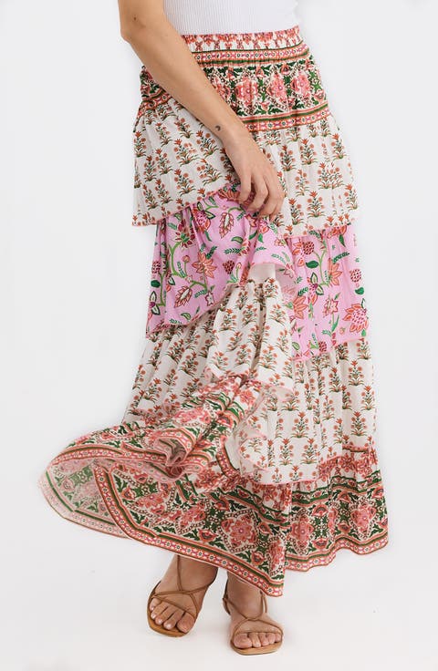 Lindy Tiered, Cotton Maxi Skirt with Wide Waistband, Best Seller - 10 Colours