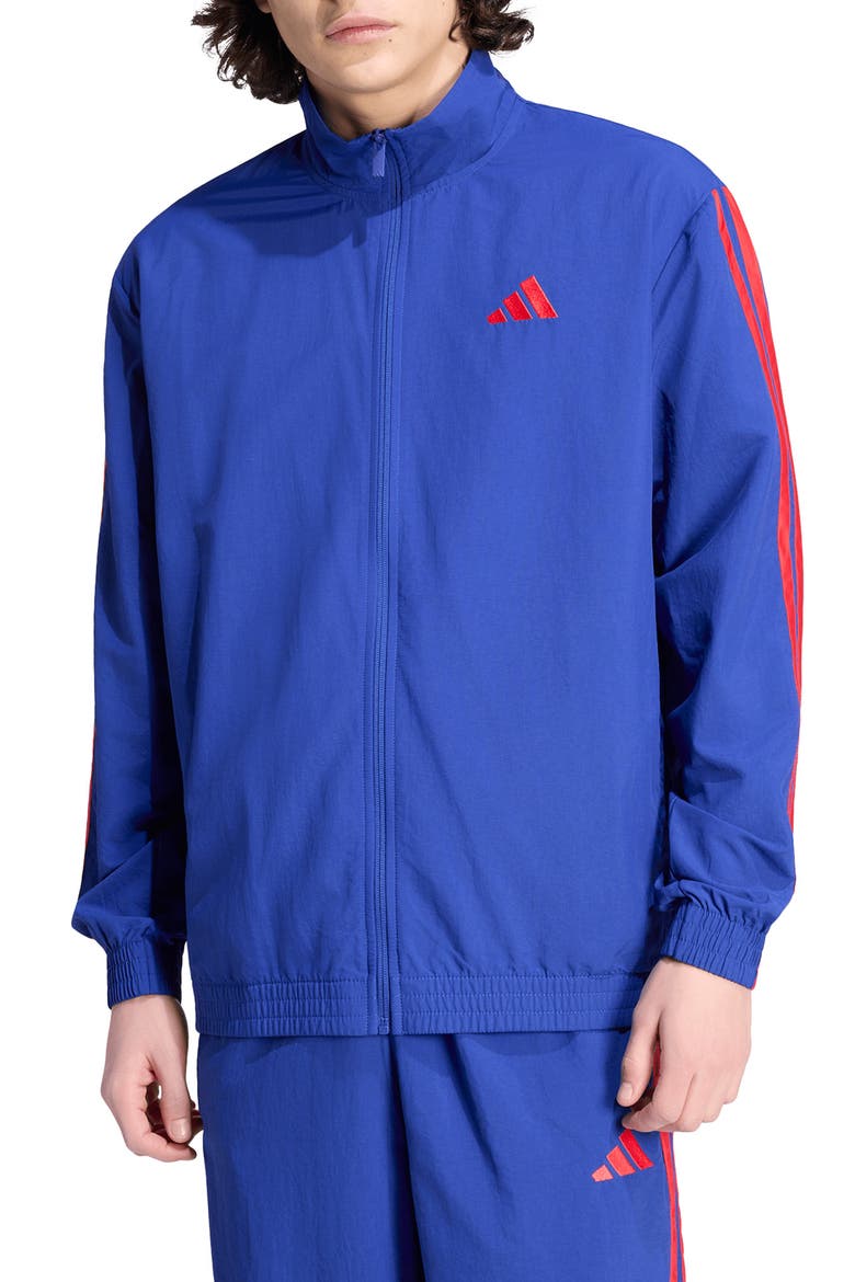 3-Stripes Essential Logo Windbreaker, Main, color, INK/ RUBY/ RUBY/ RUBY
