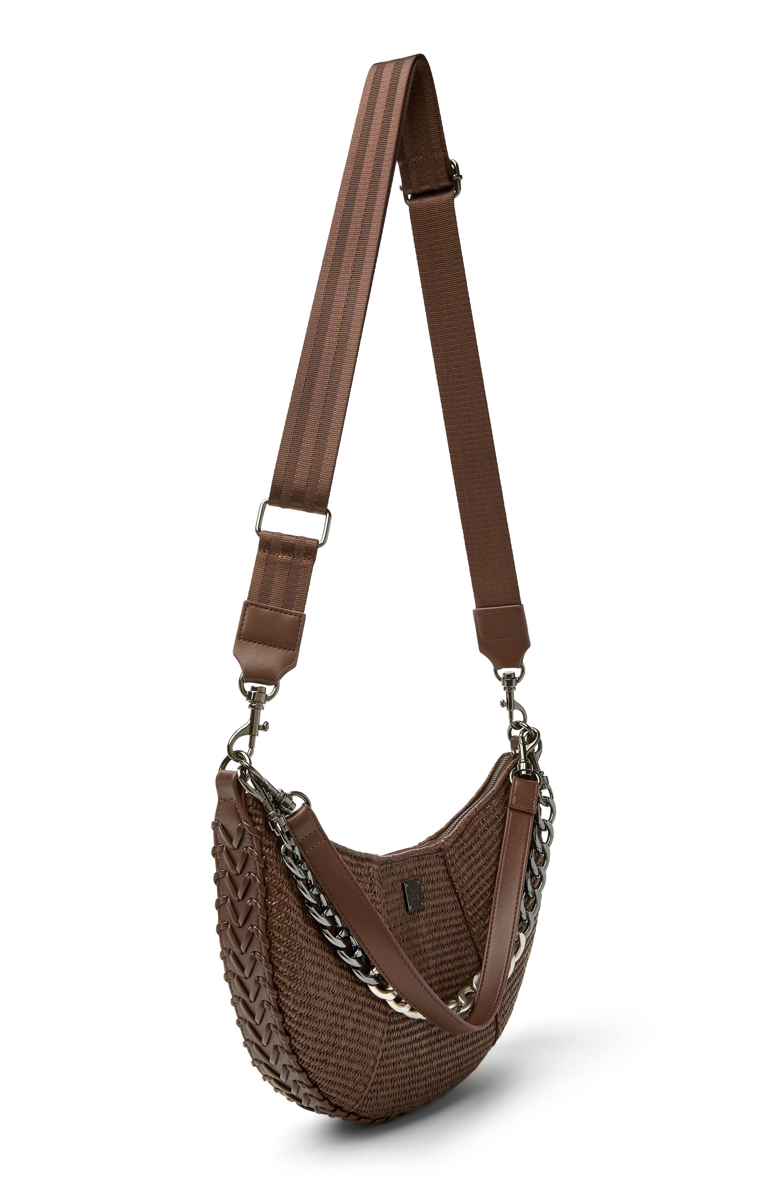 THINK ROYLN Flirt Raffia Shoulder Bag, Alternate, color, Espresso Raffia And Luxe