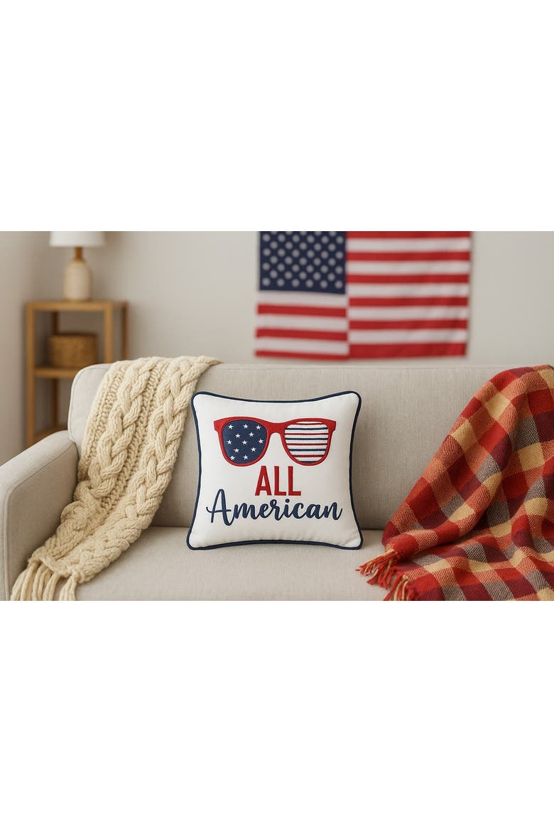 "All American" Sunglasses Mini Accent Pillow, 10" x 10", Alternate, color, White