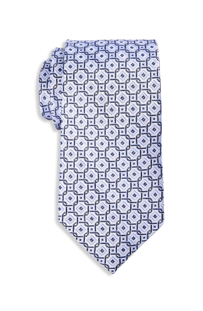 Oak Hill Premium by DXL Big & Tall Tonal Geometric Link Silk Tie, Main, color, White