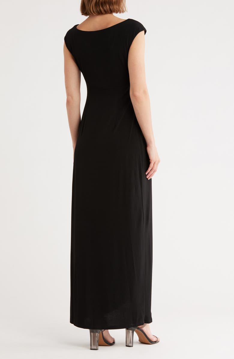 Connected Apparel Crystal Notch Side Ruched Gown, Alternate, color, Black