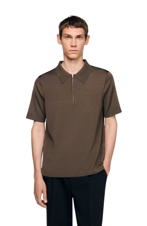 Sandro Knitted Polo With Zip Collar In Brown