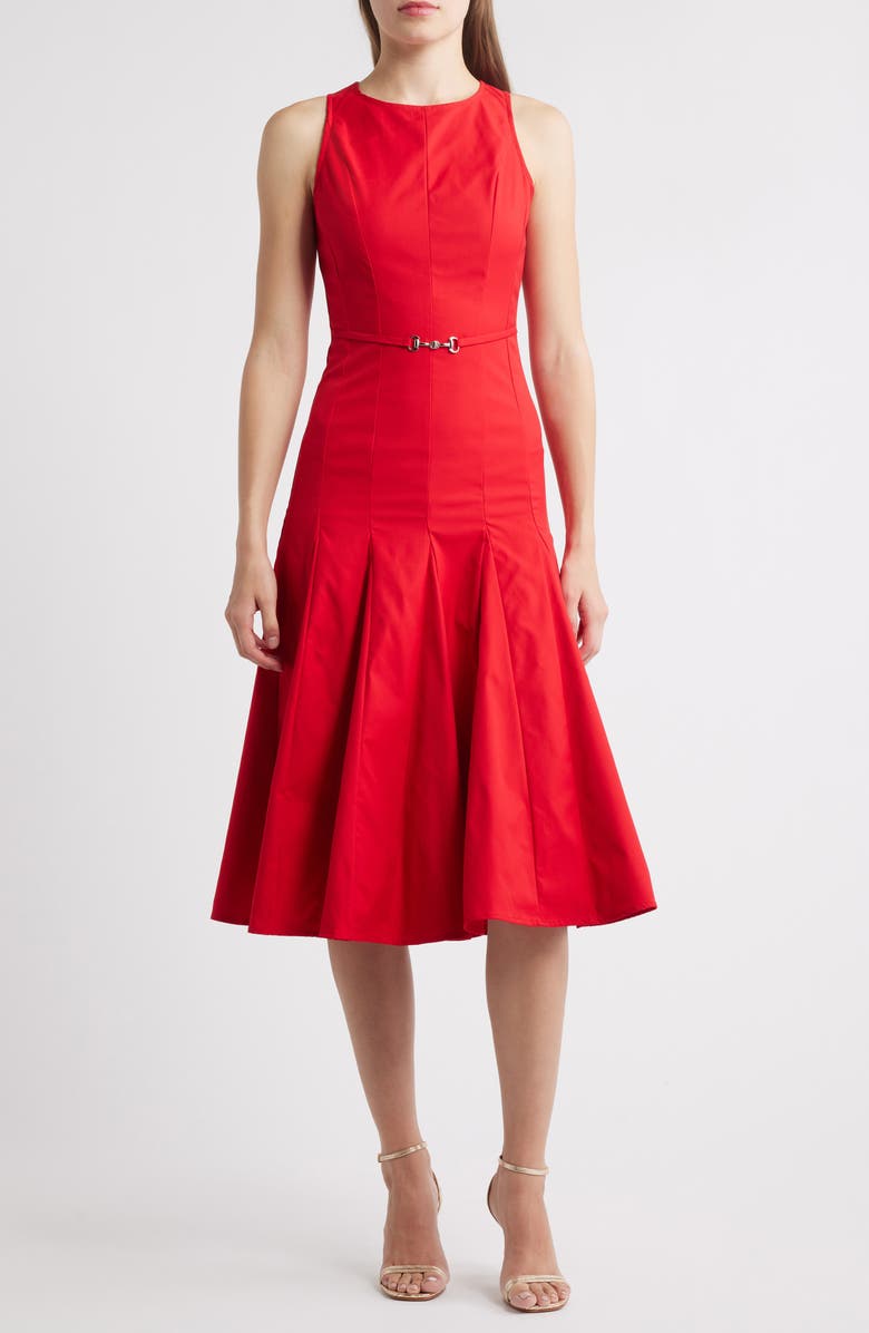 En Saison Clarisse Belted Midi Dress, Main, color, Poplin Red
