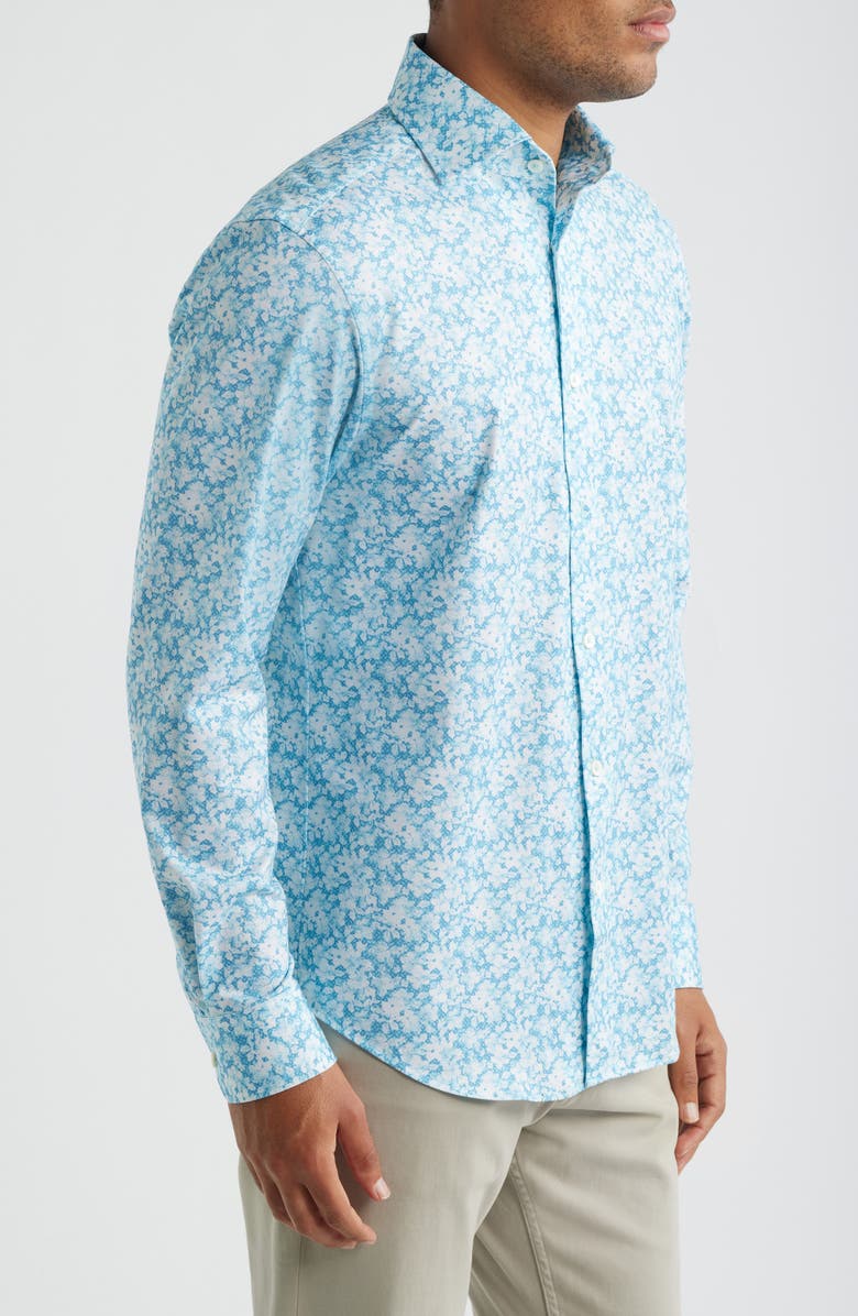 Bugatchi Devon OoohCotton<sup>®</sup> Floral Print Long Sleeve Button-Up Shirt, Alternate, color, Teal