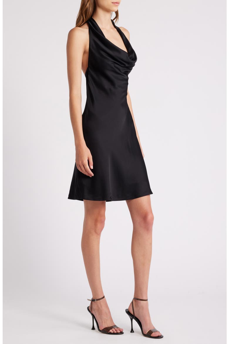 Ennis Satin Halter Minidress, Alternate, color, 01-BLACK