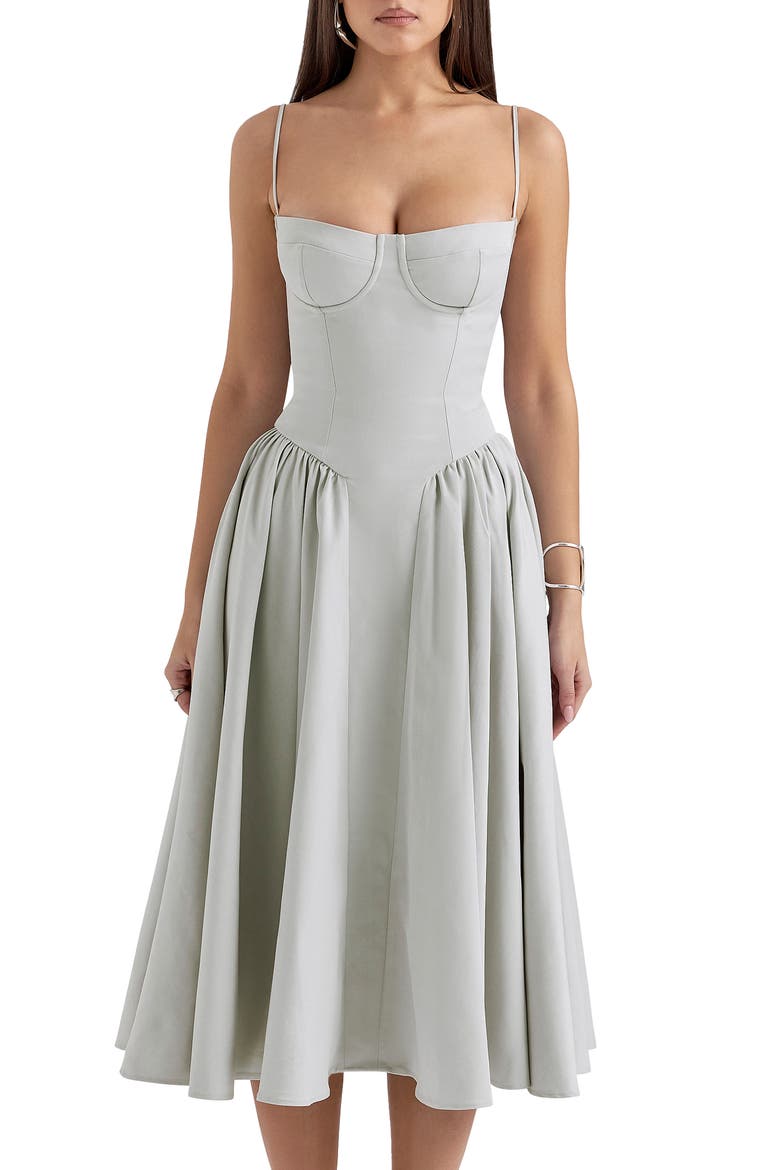 Samaria Corset Fit & Flare Dress, Alternate, color, DOVE GREY