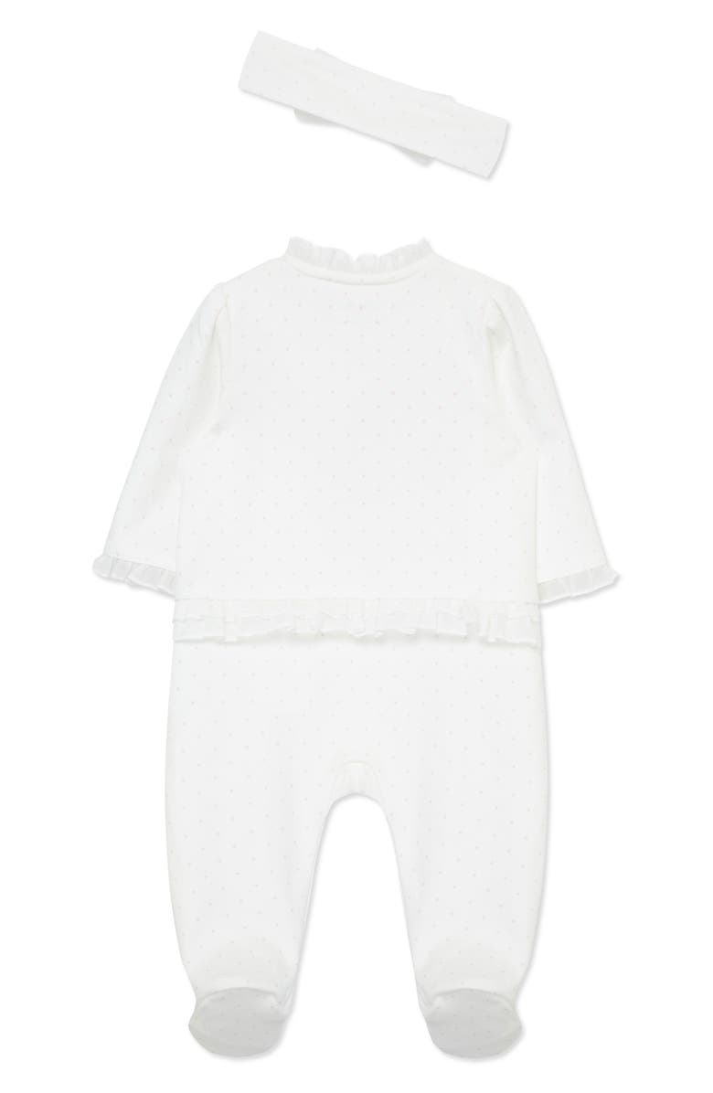 Little Me Floral Dot Cotton Footie & Headband Set, Alternate, color, Ivory