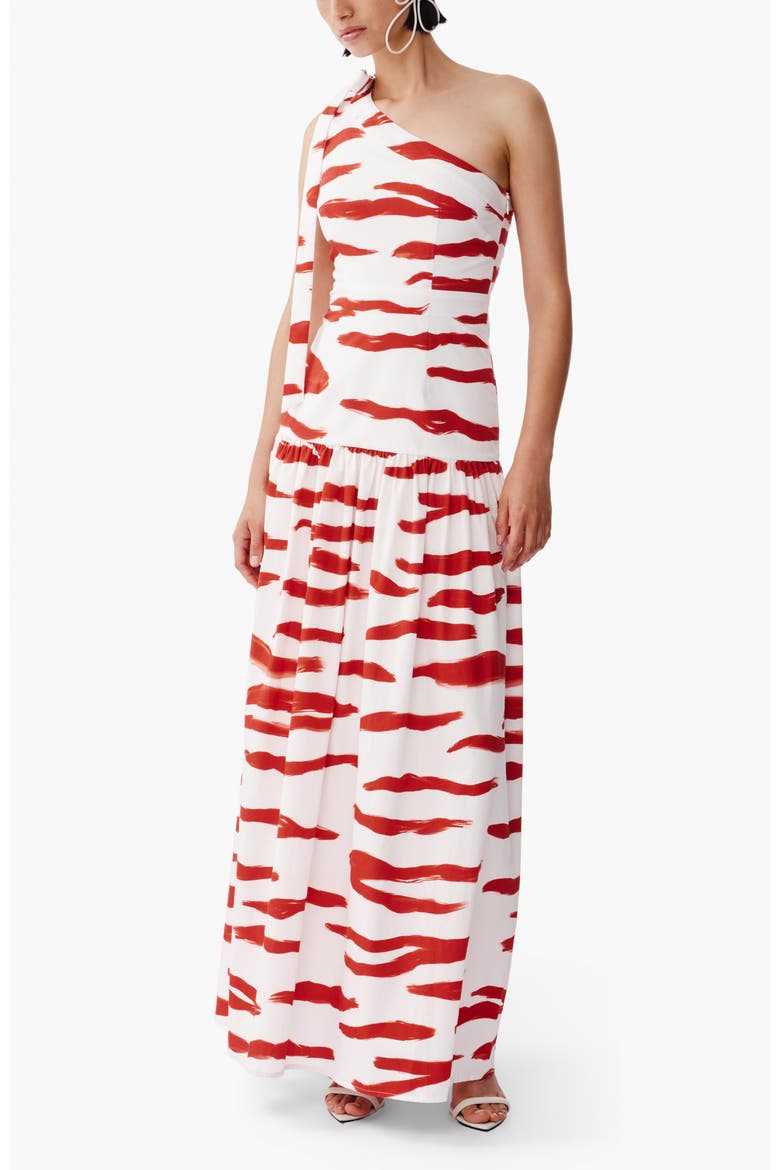 Palma Tied One-Shoulder Cotton Maxi Dress, Main, color, Litoral Rojo