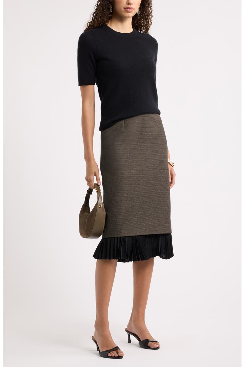 Patterned Pleat Trim Midi Skirt, Alternate, color, BLACK- BROWN MICRO CHECK