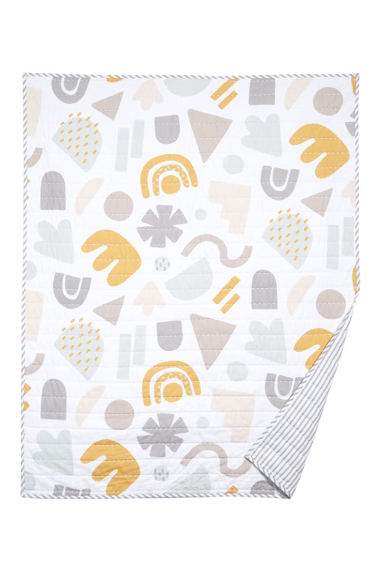 Quilted Baby Blanket, Main, color, WHITE- GREEN GEO