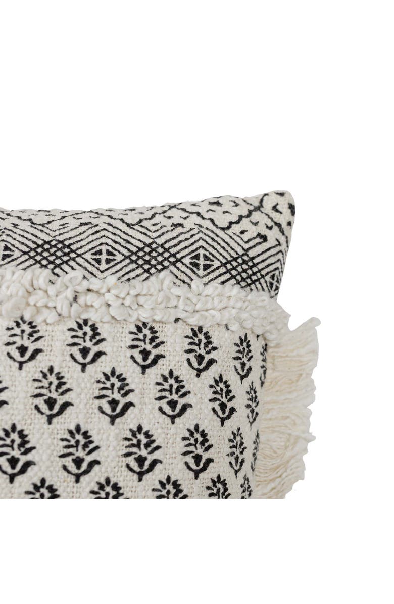 Foreside Home and Garden Boho Print Lumbar Pillow, 14" x 22" Black & White Cotton With Polyester Fill, Alternate, color, White