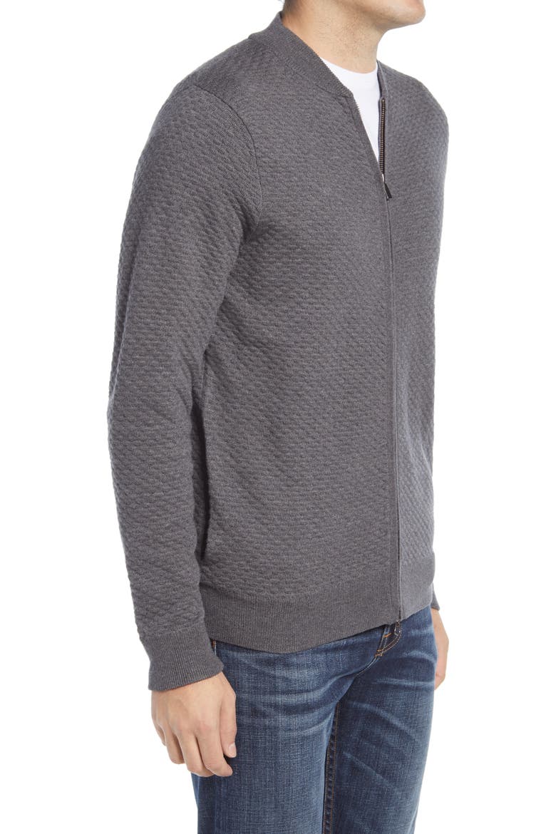 Popcorn Stitch Zip Cardigan, Alternate, color, GREY CASTLEROCK