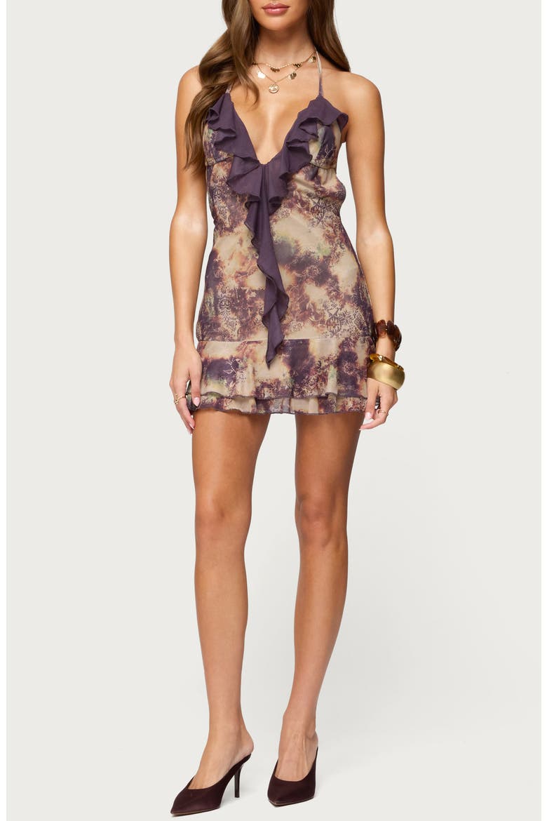 Ruffle Abstract Print Open Back Dress, Main, color, MIX
